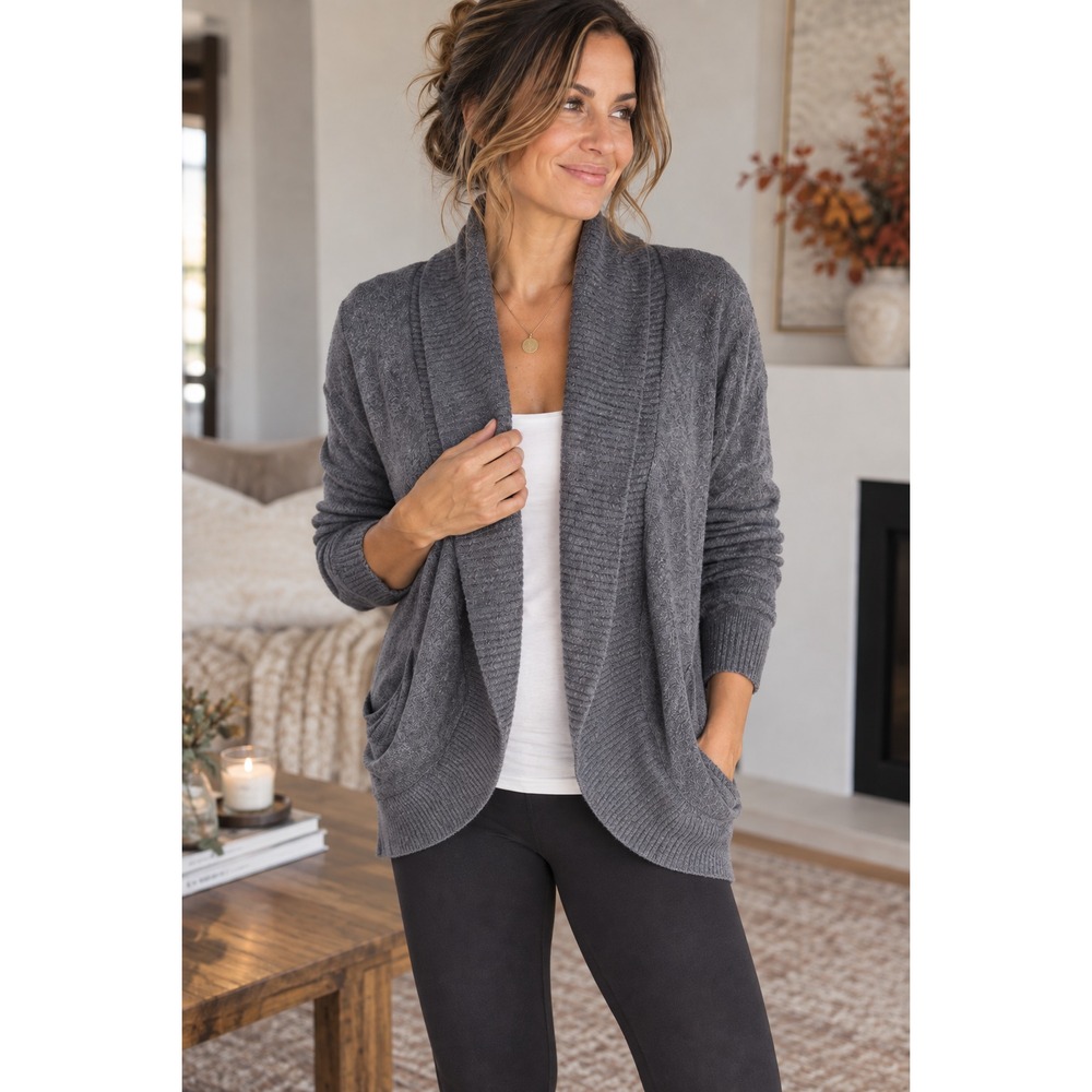 Barefoot Dreams CozyChic Lite Circle Cardigan Blue Open Front Womens M Style 452